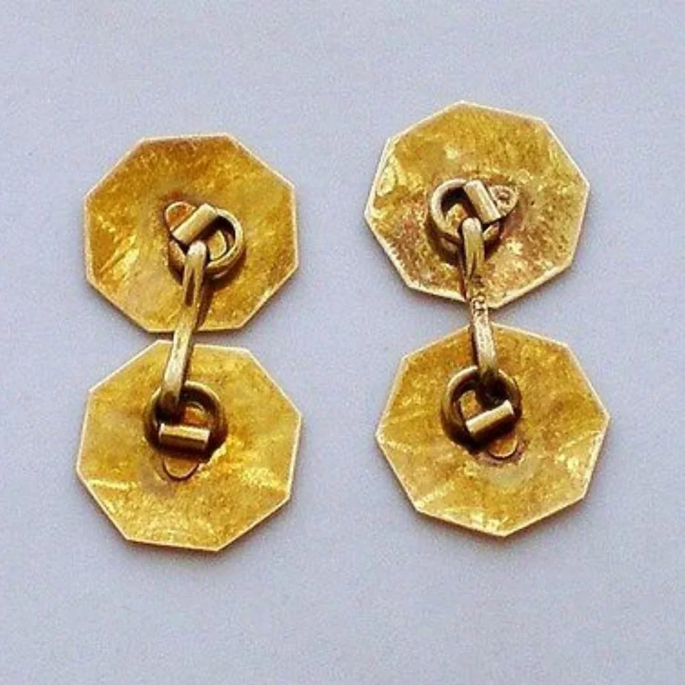 Beautiful Antique Art Deco Solid 14K Yellow Gold Hexagon Cufflinks 14kt